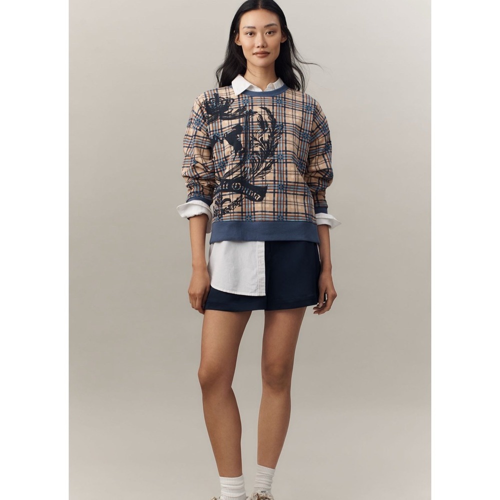 Mauve graphic plaid sweatshirt. Size large highly rated 4.9 sold out retail $59 - Picture 3 of 4